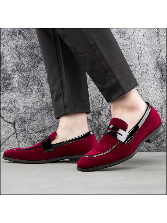 Men\'s Red24 Rubber Velvet Loafers Low Heels Round Toe Tuxedo Wedding Shoes main image 5